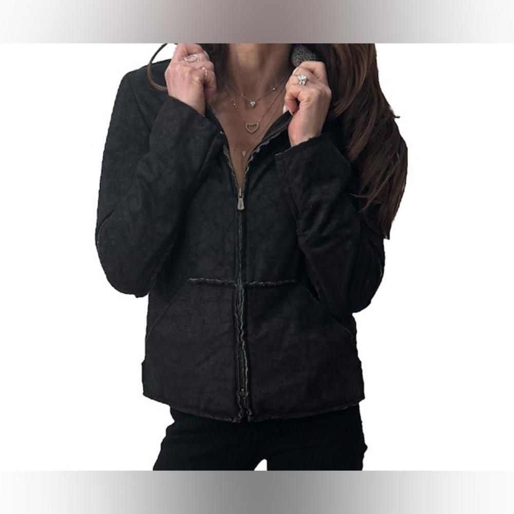 Vintage ONE GIRL WHO Distressed Faux Suede Shearling Jacket Boho Moto Cozy Layer